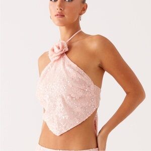 Pink Sequin Halter Top